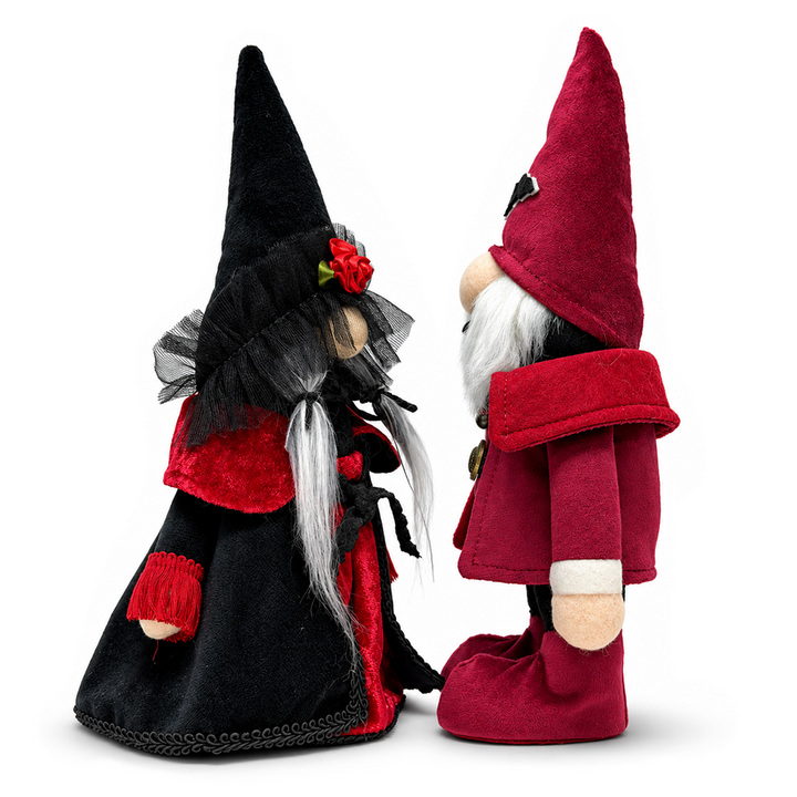 Victorian Vampire Plush Gnome Set of 2, Red and Black Gothic 11" Halloween Couple Decor