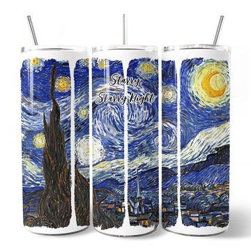 Vincent Van Gogh The Starry Night 20oz Personalized Tumbler With Lid and Stainless Steel Straw, Famous Post-Impressionism Painting Gift Cup Tumbler OrnamentallyYou 