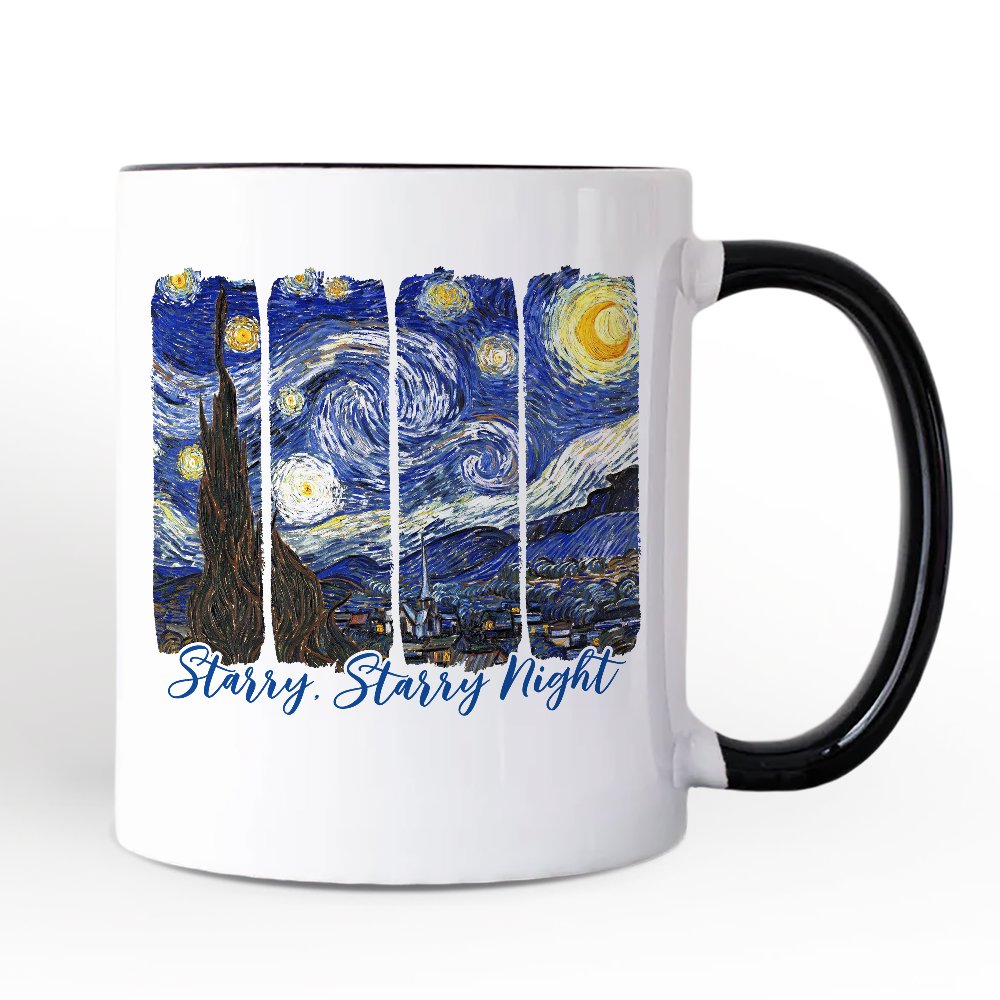 Vincent Van Gogh The Starry Night Personalized Mug, Famous Painting Gift with Custom Name Personalized Ceramic Mug OrnamentallyYou White - Black Non-Custom 