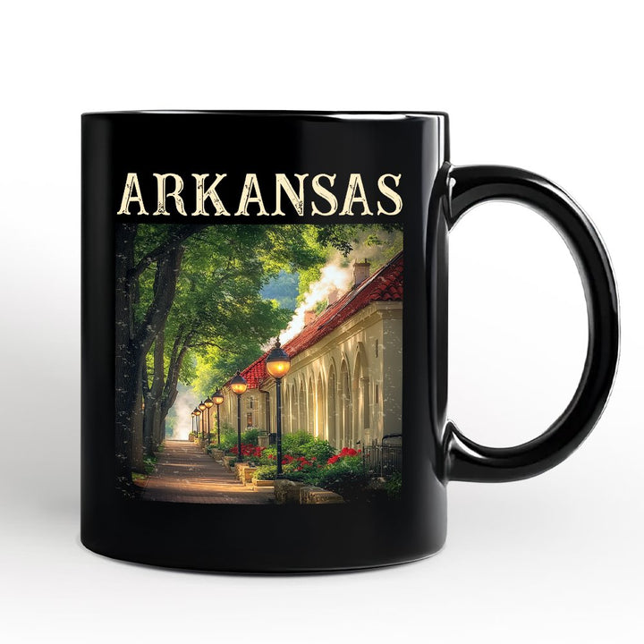 Vintage Arkansas State Hot Springs Personalized Mug, Bathhouse Row Gift and Scenic Landmark Keepsake Souvenir with Custom Name Personalized Ceramic Mug OrnamentallyYou Black Non-Custom 