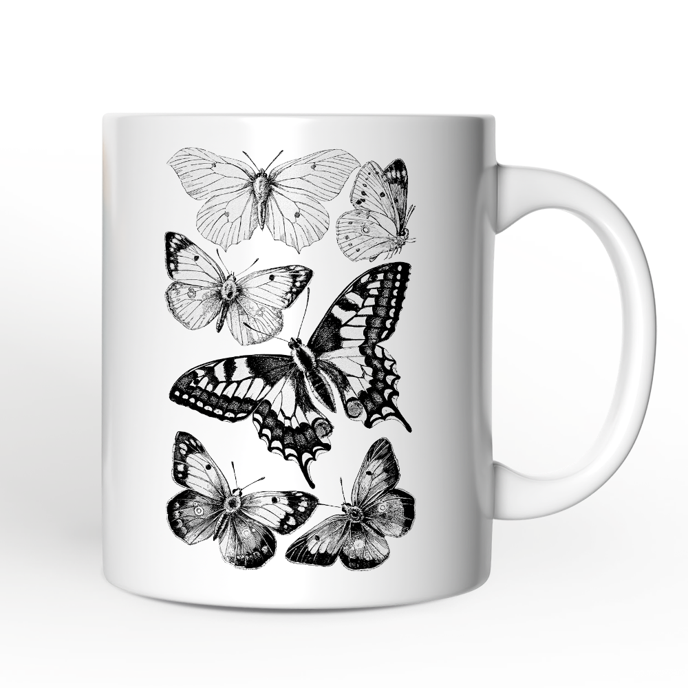 Vintage Butterfly Sketch Personalized Mug, Botanical Insect Art Nature Gift with Custom Name