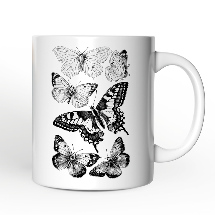 Vintage Butterfly Sketch Personalized Mug, Botanical Insect Art Nature Gift with Custom Name