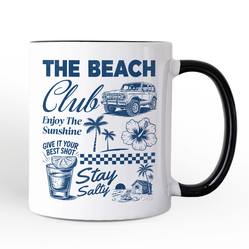 Vintage Coastal Summer Vacation Personalized Mug, The Beach Club Stay Salty Gift with Custom Name