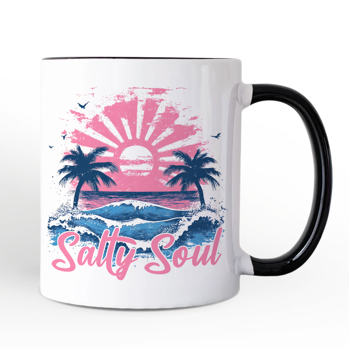 Vintage Salty Soul Beach Mug, Retro Coastal Summer Gift