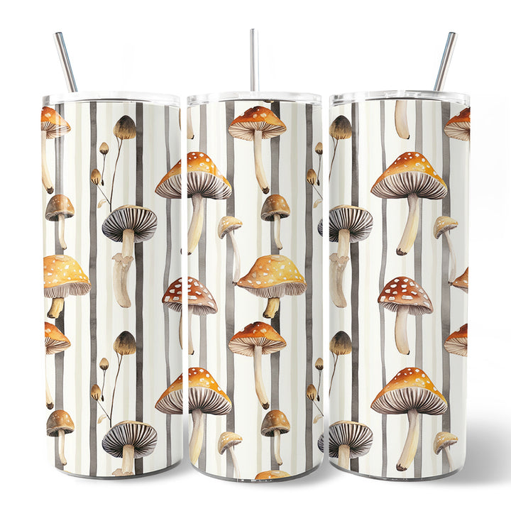 Vintage Woodland Mushroom Pattern 20oz Personalized Tumbler With Lid and Stainless Steel Straw, Forest Forager Nature Gift Cup