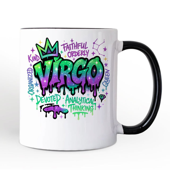 Virgo Graffiti Zodiac Personalized Mug, Street Style Astrology Horoscope Gift with Custom Name Personalized Ceramic Mug OrnamentallyYou Black Handle Non-Custom 