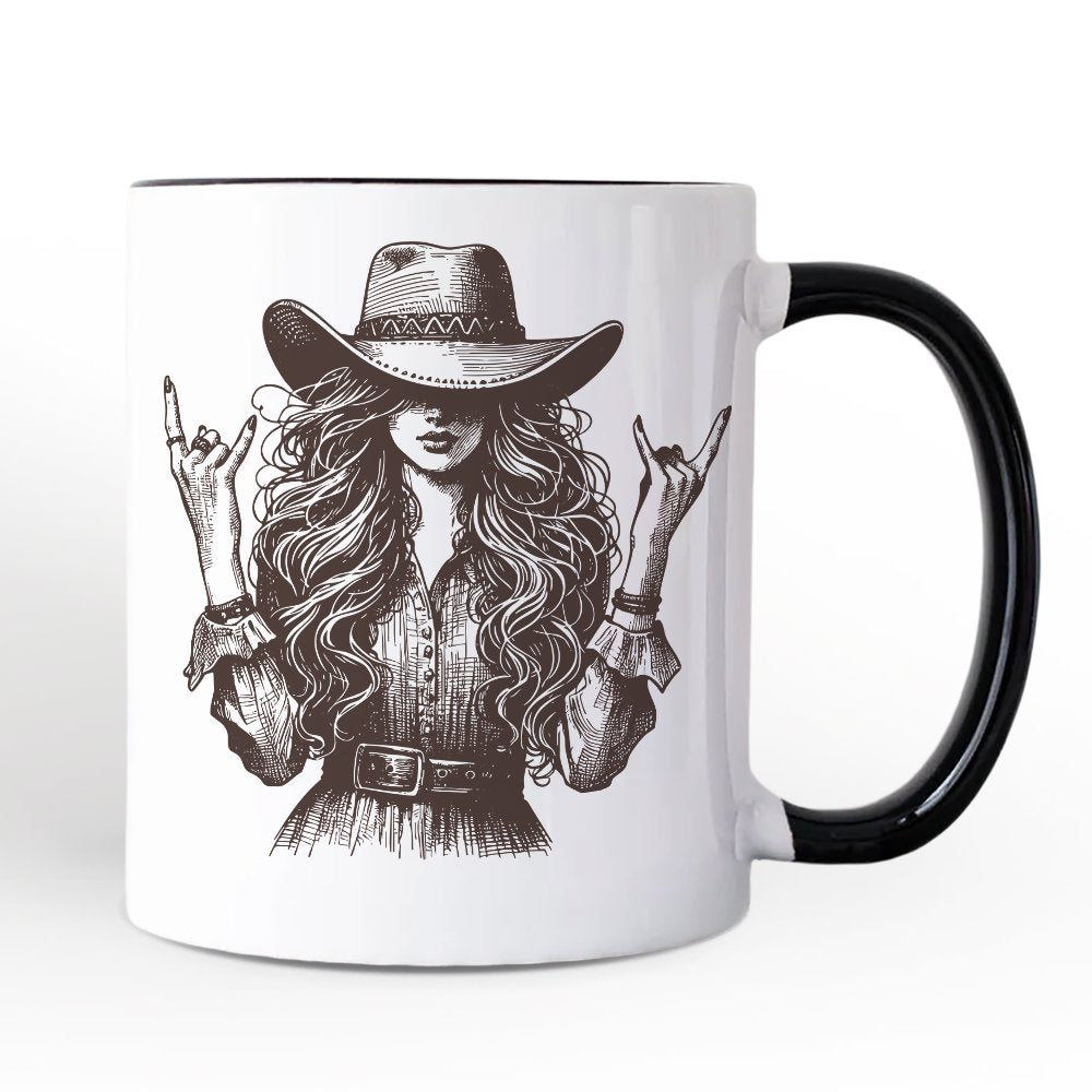 Western Cowgirl Rocker Personalized Mug, Country Rodeo Style Gift with Custom Name Personalized Ceramic Mug OrnamentallyYou White - Black Non-Custom 