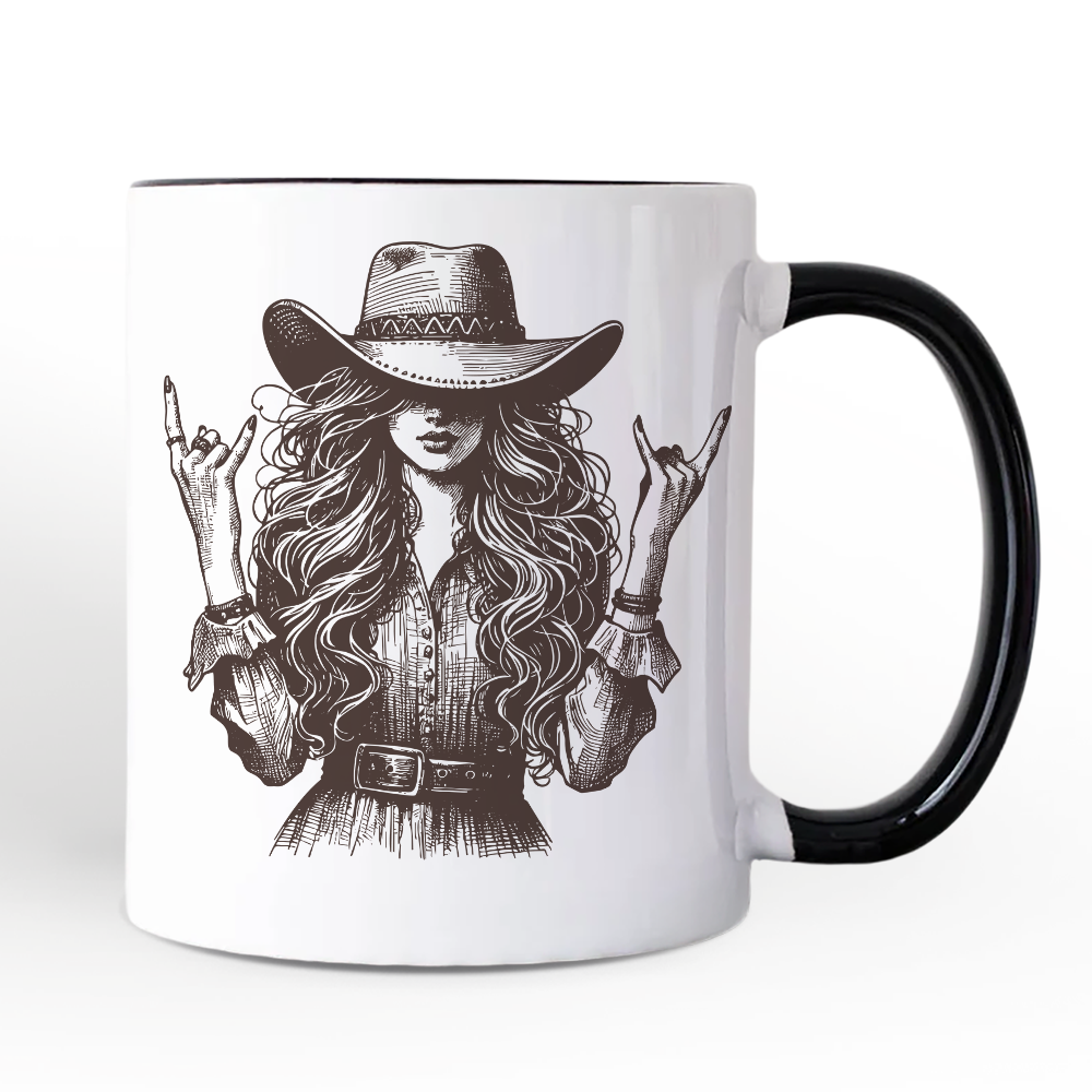 Western Cowgirl Rocker Personalized Mug, Country Rodeo Style Gift with Custom Name