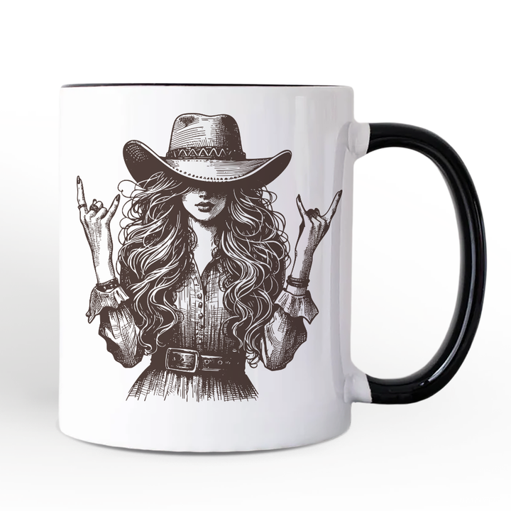 Western Cowgirl Rocker Personalized Mug, Country Rodeo Style Gift with Custom Name