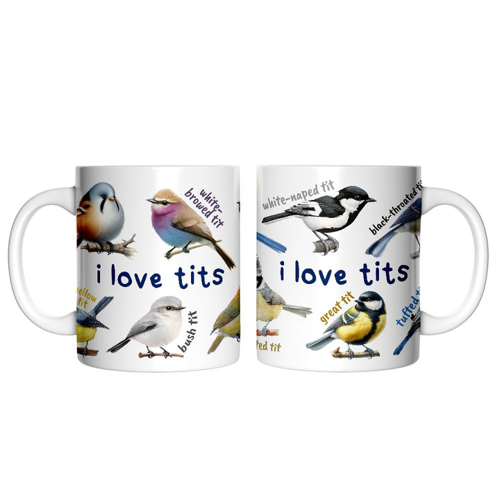 Whimsical Bird Tit Personalized Mug, Funny Birdwatcher Gift for Birder With Custom Name Personalized Ceramic Mug OrnamentallyYou White Non-Custom 