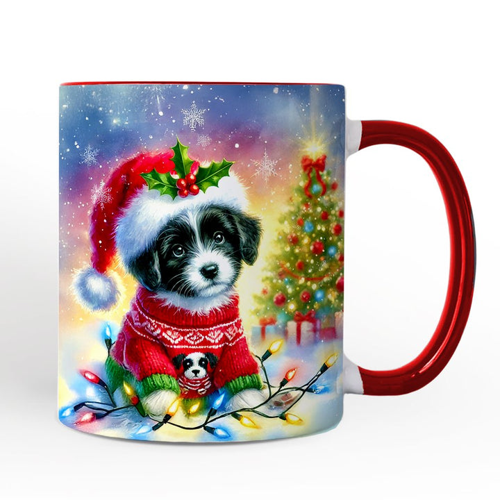 Whimsical Border Collie Puppy Personalized Mug, Adorable Holiday Gift with Custom Name Personalized Ceramic Mug OrnamentallyYou White - Red Non-Custom 