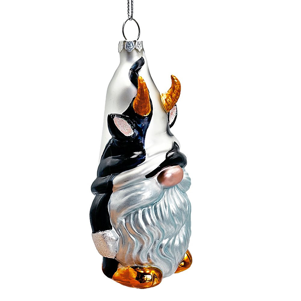 Whimsical Gnome Cow Handblown Glass Christmas Ornament, Cute Holiday Decor Glass Ornament OrnamentallyYou 