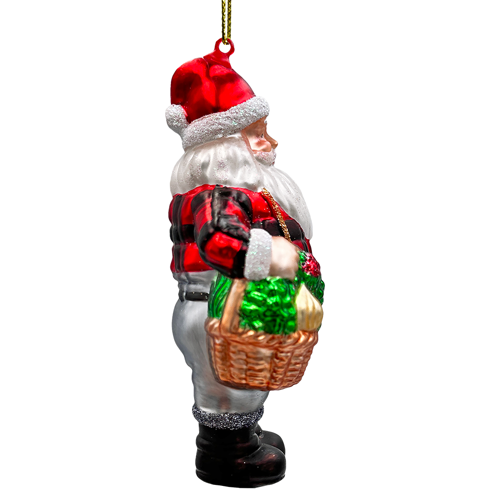 (Pre-Order) Wholesome Santa the Vegetable Farmer Glass Christmas Ornament, Farm Style Holding Potatoes, Lettuce, and Tomatoes