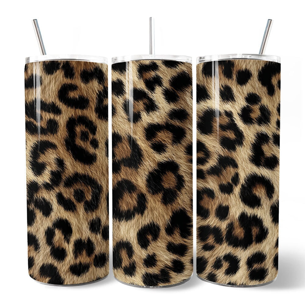Wild Leopard Spot Pattern 20oz Personalized Tumbler With Lid and Stainless Steel Straw, Stylish Wildlife Gift Cup Tumbler OrnamentallyYou 