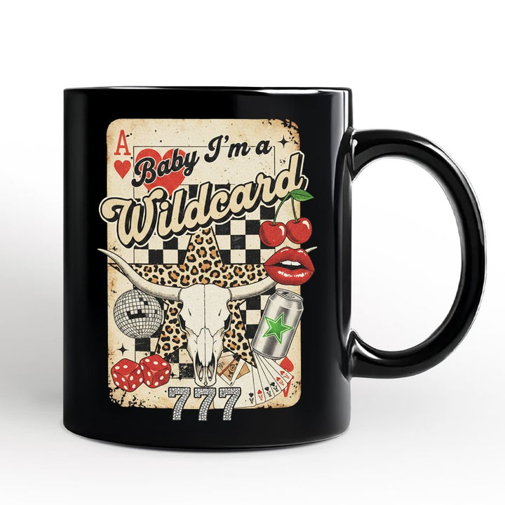 Wildcard Cowgirl Personalized Mug, Vintage Western Collage Leopard Skull Gift with Custom Name Personalized Ceramic Mug OrnamentallyYou Black Non-Custom 