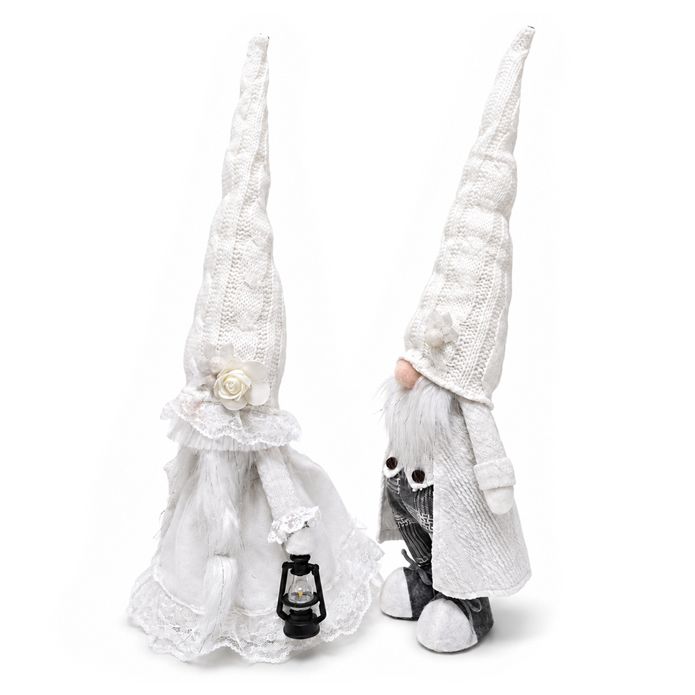 Winter Bride and Groom Plush Gnome Set of 2, Romantic 19" Christmas Wedding Decor