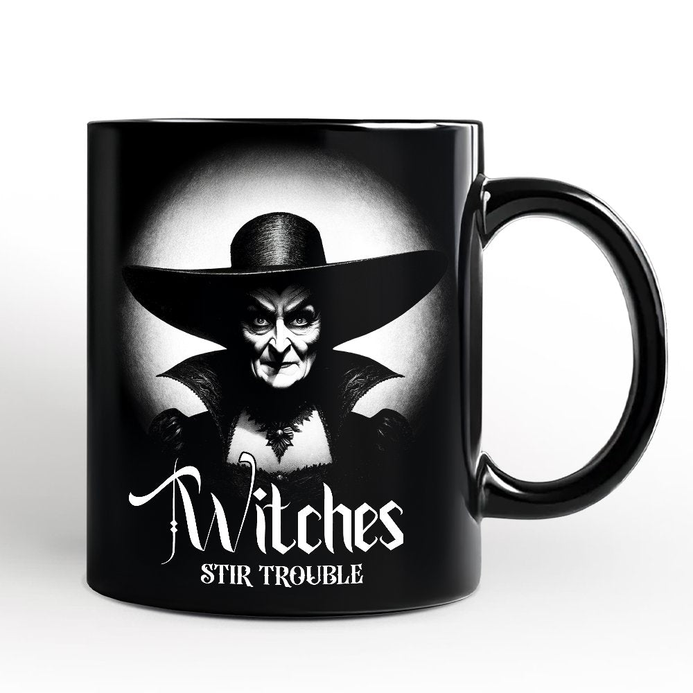 Witch Spooky Portrait Personalized Mug Horror Villain Theme Halloween Gift with Custom Name Personalized Ceramic Mug OrnamentallyYou Black Non-Custom 