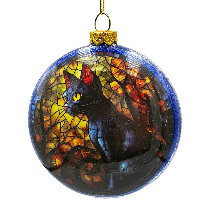 Witch and Black Cat Stained Glass Handblown Ornament, Spooky Halloween and Christmas Tree Decor Glass Ornament OrnamentallyYou 