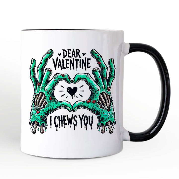 Zombie Valentine Hands I Chews You Personalized Mug, Funny Horror Spring Gift with Custom Name
