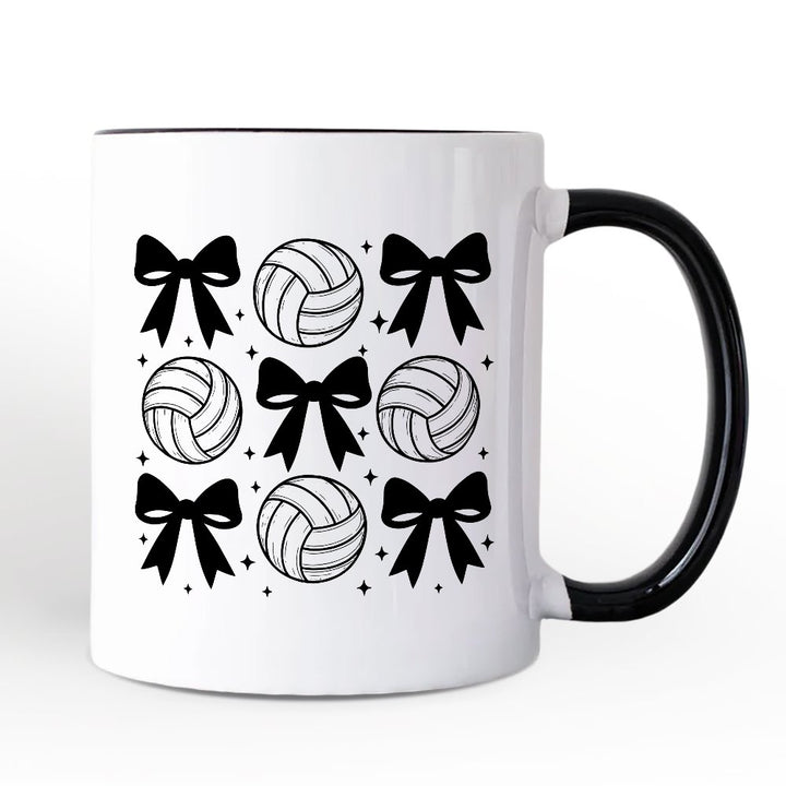 Coquette Volleyball Bows Personalized Mug, Cute Athletic Sports Game Day Gift with Custom Name Personalized Ceramic Mug OrnamentallyYou White - Black Non-Custom 