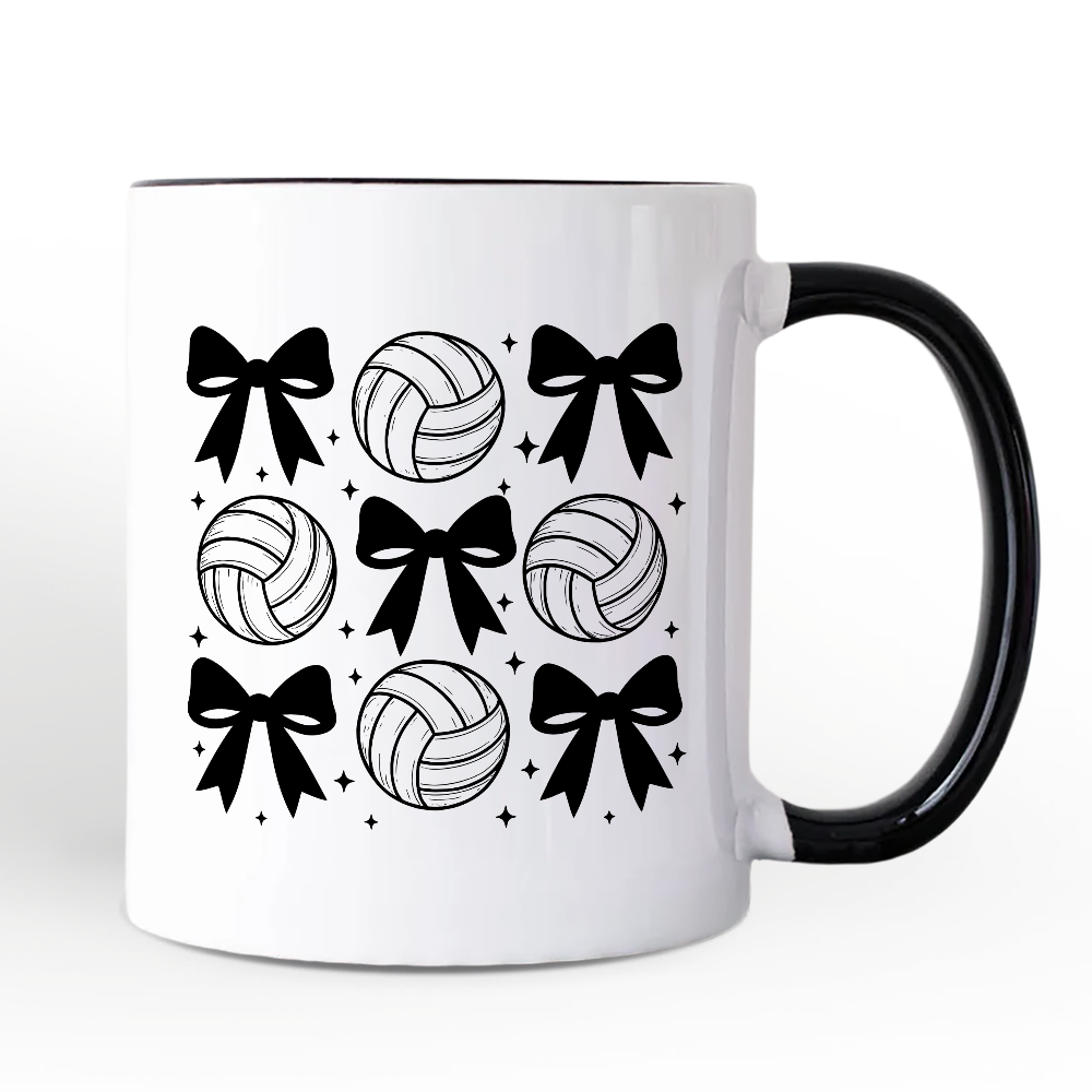 Coquette Volleyball Bows Personalized Mug, Cute Athletic Sports Game Day Gift with Custom Name