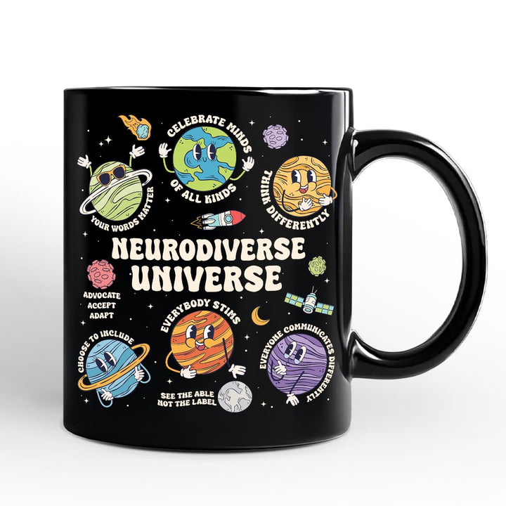 Neurodiverse Universe Autism Space Personalized Mug, Colorful Autism Awareness Education Gift with Custom Name Personalized Ceramic Mug OrnamentallyYou Black Non-Custom 