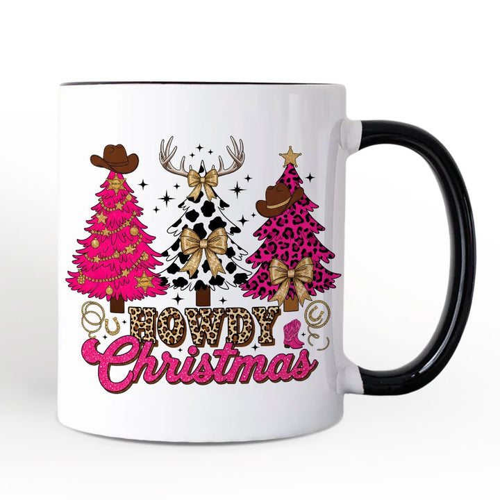 Howdy Pink Christmas Western Christmas Personalized Mug, Leopard Print Retro Holiday Gift with Custom Name Personalized Ceramic Mug OrnamentallyYou White - Black Non-Custom 