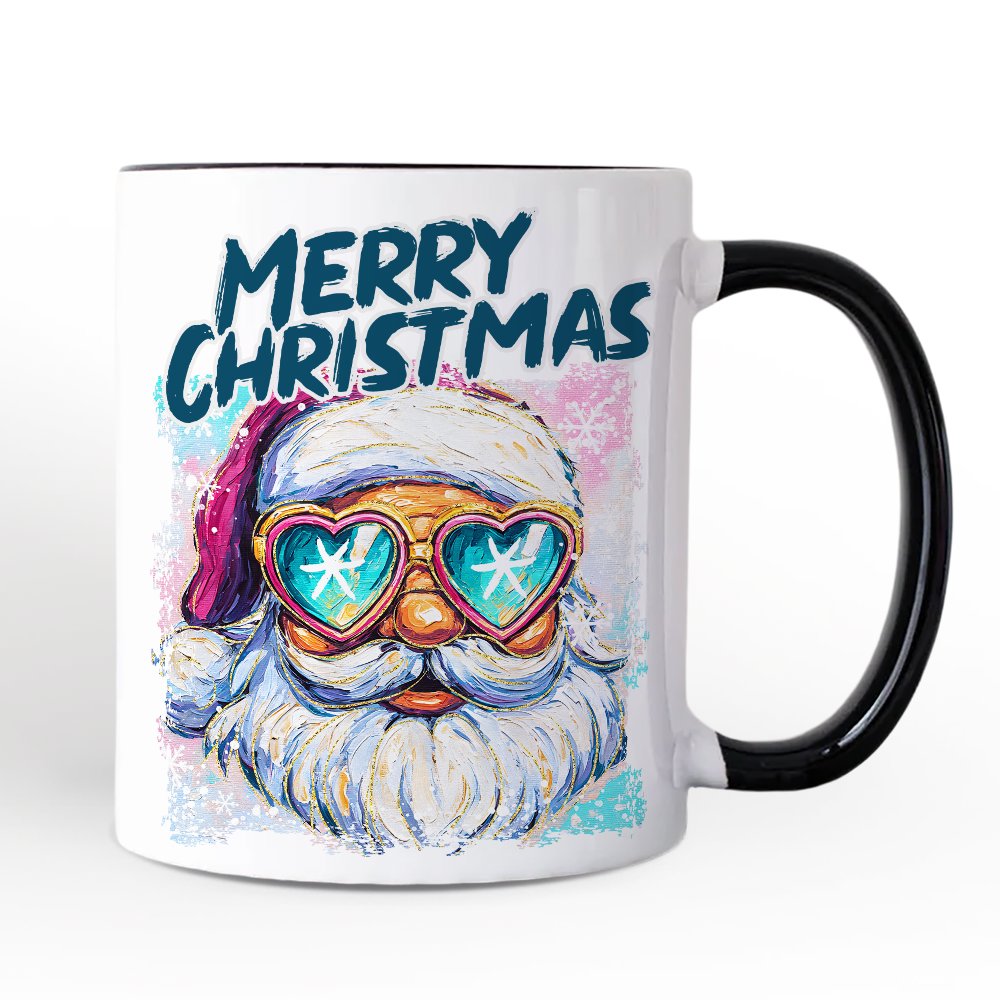 Merry Christmas Santa Sunglasses Christmas Personalized Mug, Funky Retro Holiday Gift with Custom Name Personalized Ceramic Mug OrnamentallyYou White - Black Non-Custom 