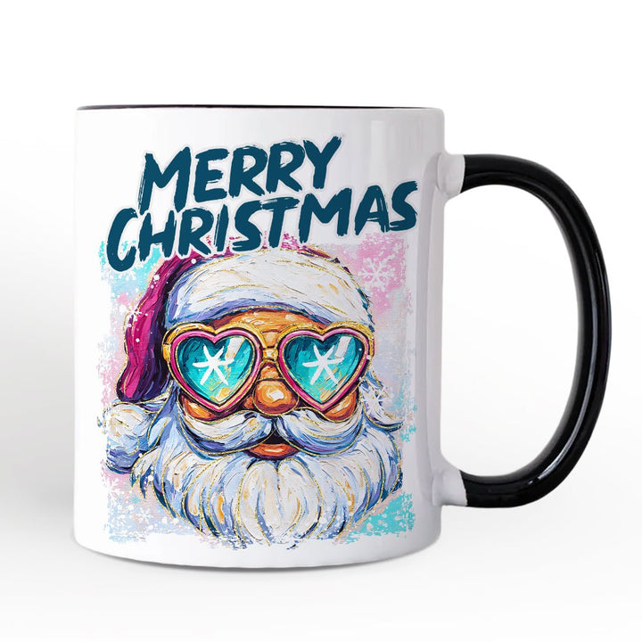 Merry Christmas Santa Sunglasses Christmas Personalized Mug, Funky Retro Holiday Gift with Custom Name Personalized Ceramic Mug OrnamentallyYou White - Black Non-Custom 