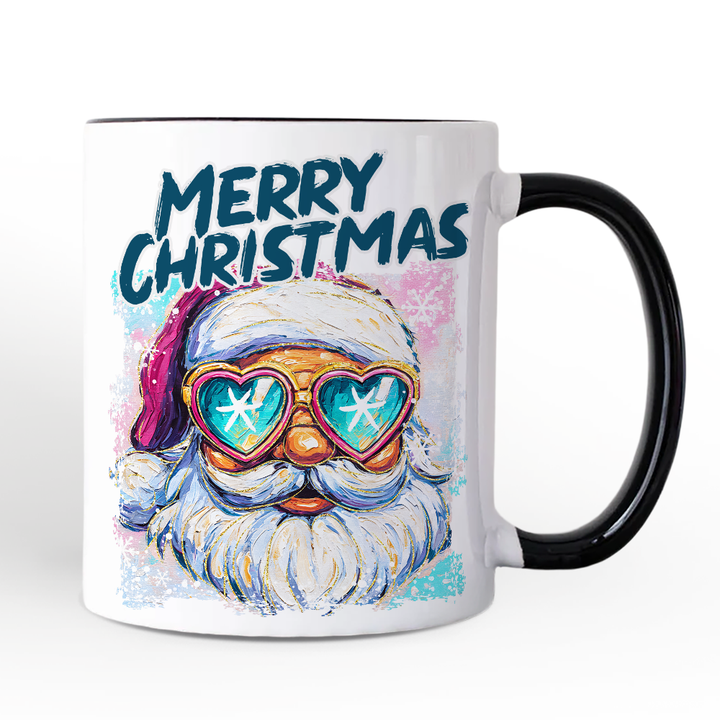 Merry Christmas Santa Sunglasses Christmas Personalized Mug, Funky Retro Holiday Gift with Custom Name