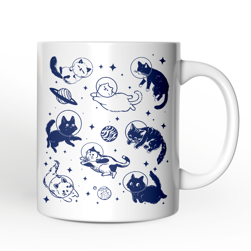 Cats in Space Retro Personalized Mug, Funny Astronaut Kitty Gift with Cosmic Vibes and Custom Name