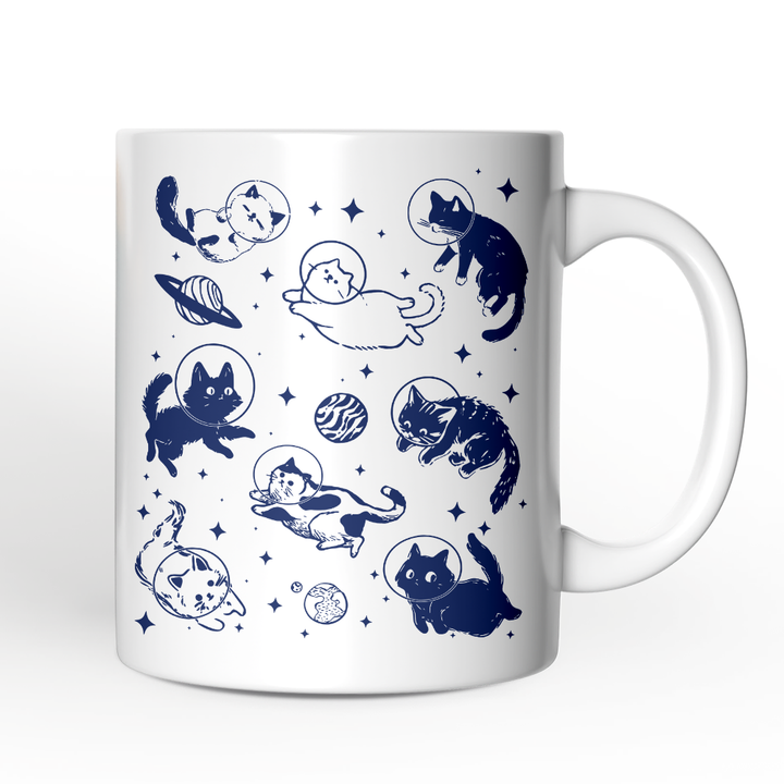 Cats in Space Retro Personalized Mug, Funny Astronaut Kitty Gift with Cosmic Vibes and Custom Name