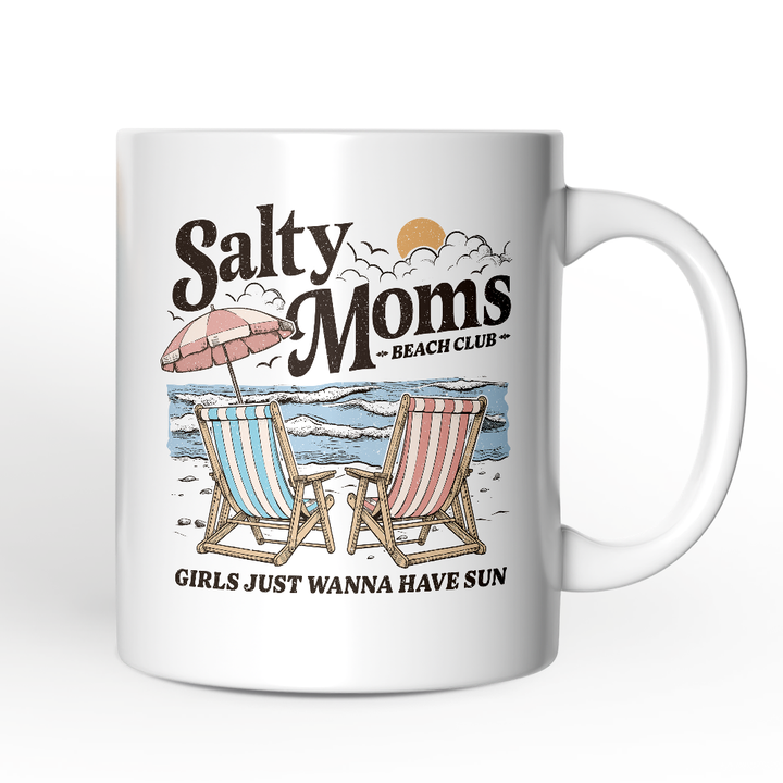 Salty Moms Beach Club Personalized Mug, Retro Summer Gift with Custom Name