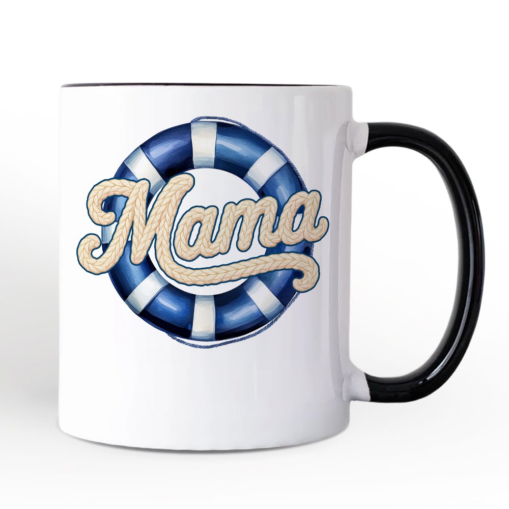 Mama Cruise Personalized Mug, Printed Faux Yarn Vacation Gift with Custom Name Personalized Ceramic Mug OrnamentallyYou Black Handle Non-Custom 