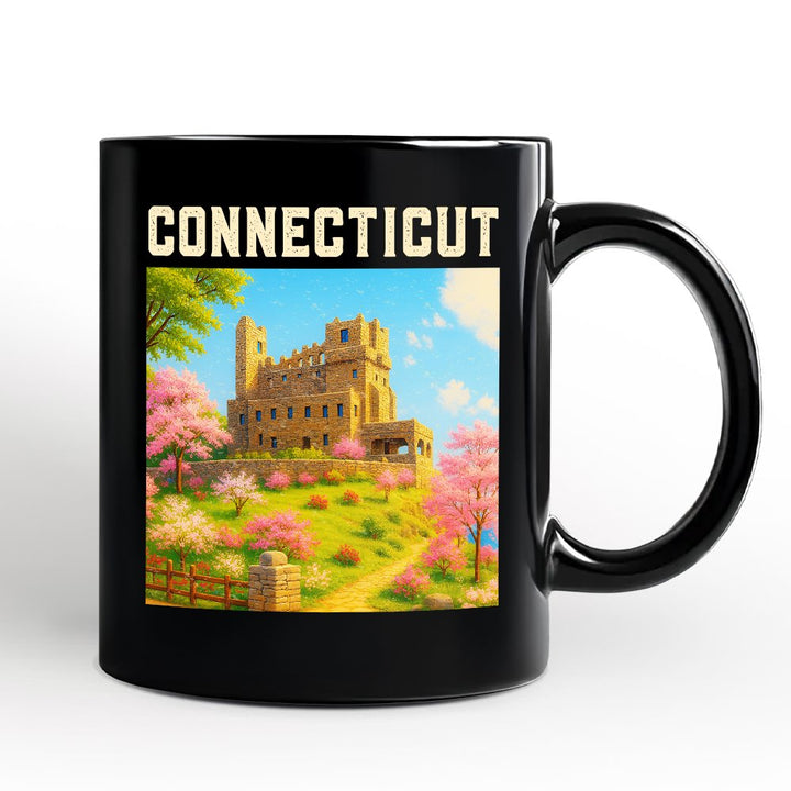 Charming Connecticut State Gillette Castle Personalized Mug, Historic Landmark Gift and New England Travel Keepsake Souvenir with Custom Name Personalized Ceramic Mug OrnamentallyYou Black Non-Custom 