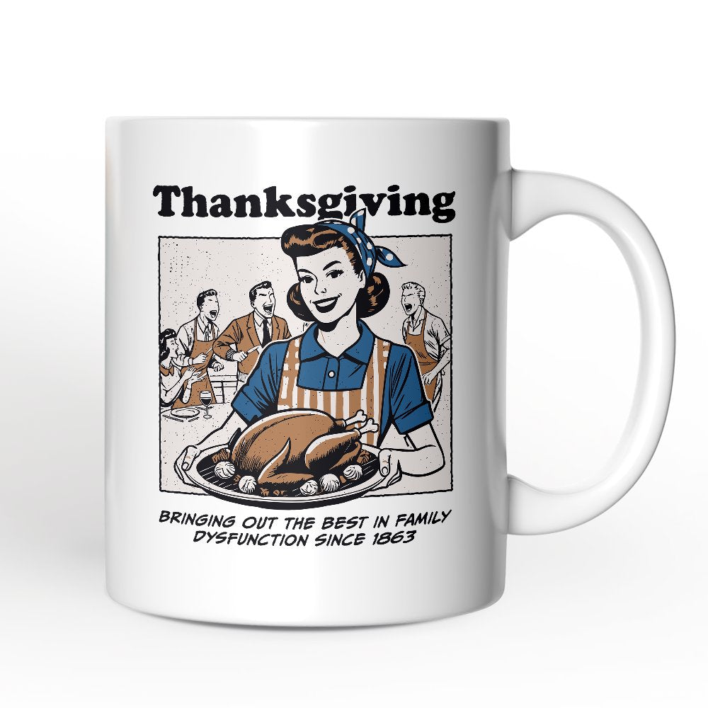 Thanksgiving Family Dysfunction Retro Personalized Mug, Funny Sarcastic Humor Gift with Custom Name Personalized Ceramic Mug OrnamentallyYou 12oz Mug Non-Custom 