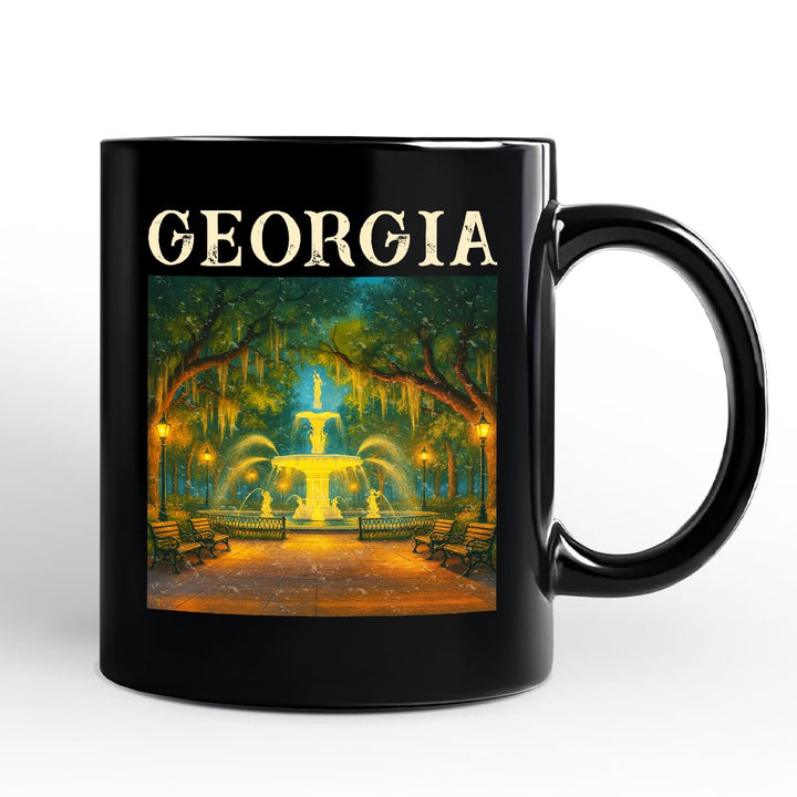 Charming Georgia State Forsyth Park Personalized Mug, Savannah Landmark Gift and Southern Travel Souvenir with Custom Name Personalized Ceramic Mug OrnamentallyYou Black Non-Custom 