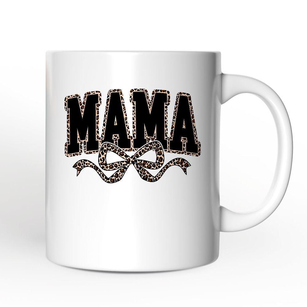 Coquette Leopard Mama Personalized Mug, Retro Bow Varsity Gift with Custom Name Personalized Ceramic Mug OrnamentallyYou Non-Custom 