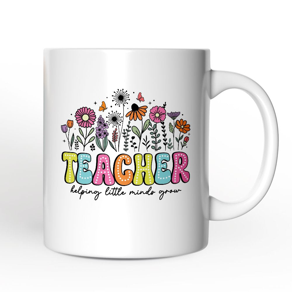 Helping Little Minds Grow Teacher Personalized Mug, Floral Appreciation Gift with Custom Name Personalized Ceramic Mug OrnamentallyYou 12oz Mug Non-Custom 