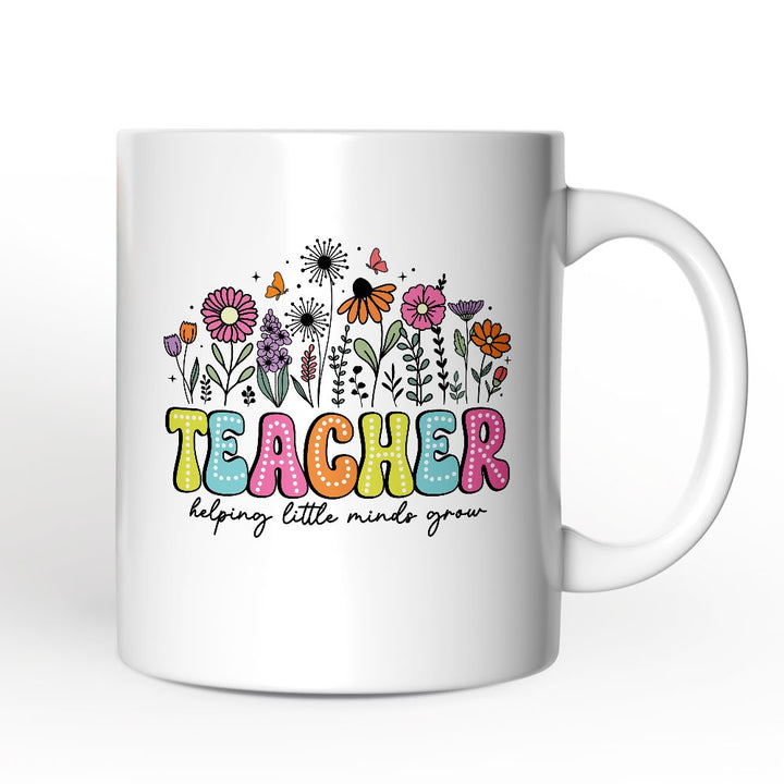 Helping Little Minds Grow Teacher Personalized Mug, Floral Appreciation Gift with Custom Name Personalized Ceramic Mug OrnamentallyYou 12oz Mug Non-Custom 