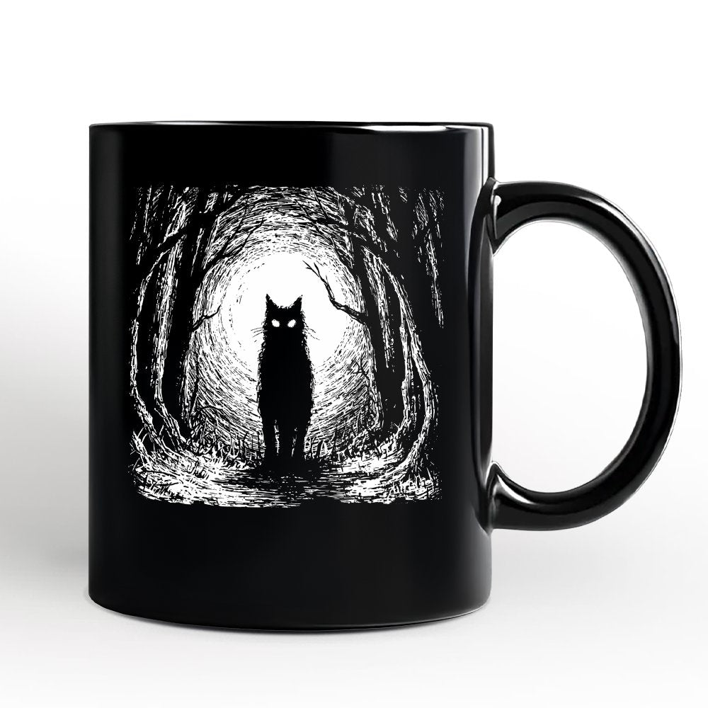Haunted Forest Black Cat Personalized Mug, Spooky Halloween Night Gift with Custom Name Personalized Ceramic Mug OrnamentallyYou Black Non-Custom 