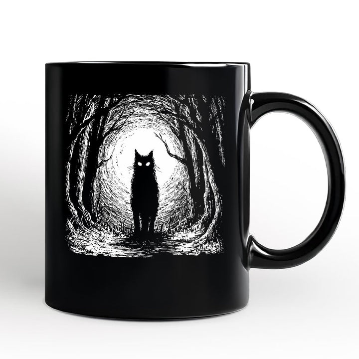 Haunted Forest Black Cat Personalized Mug, Spooky Halloween Night Gift with Custom Name Personalized Ceramic Mug OrnamentallyYou Black Non-Custom 