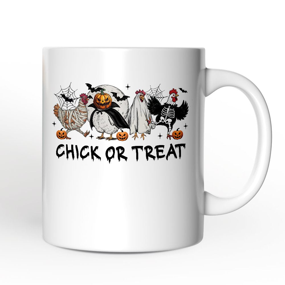 Chick or Treat Spooky Personalized Mug, Halloween Chicken Country Gift with Custom Name Personalized Ceramic Mug OrnamentallyYou White Non-Custom 