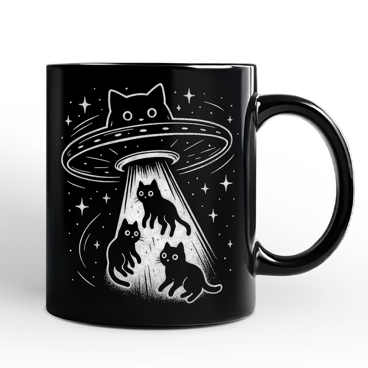 Alien Cat Abduction Personalized Mug, Funny UFO Space Cats Cosmic Gift with Custom Name
