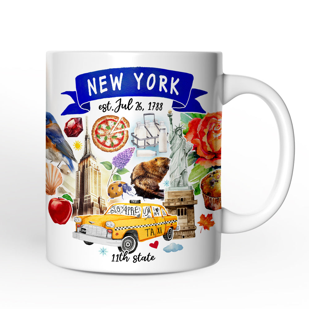 Artistic New York State Themes and Landmarks Personalized Mug With Custom Name