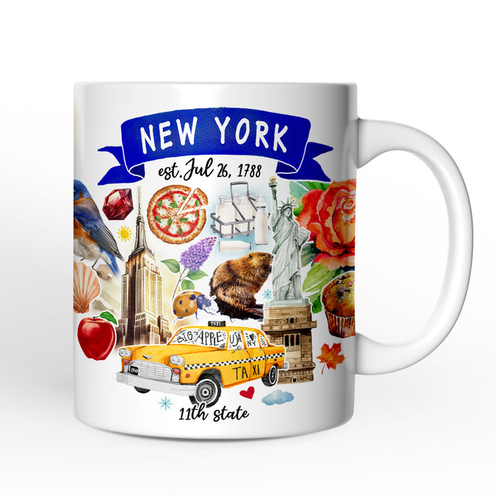 Artistic New York State Themes and Landmarks Personalized Mug With Custom Name