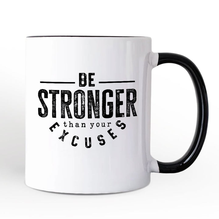 Be Stronger Than Your Excuses Personalized Mug, Motivational Gym Workout Fitness Gift with Custom Name Personalized Ceramic Mug OrnamentallyYou White - Black Non-Custom 