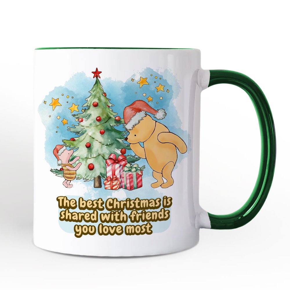Best Christmas Winnie-the-Pooh Personalized Mug, 1926 A.A. Milne Holiday Gift with Custom Name Personalized Ceramic Mug OrnamentallyYou White - Green Non-Custom 