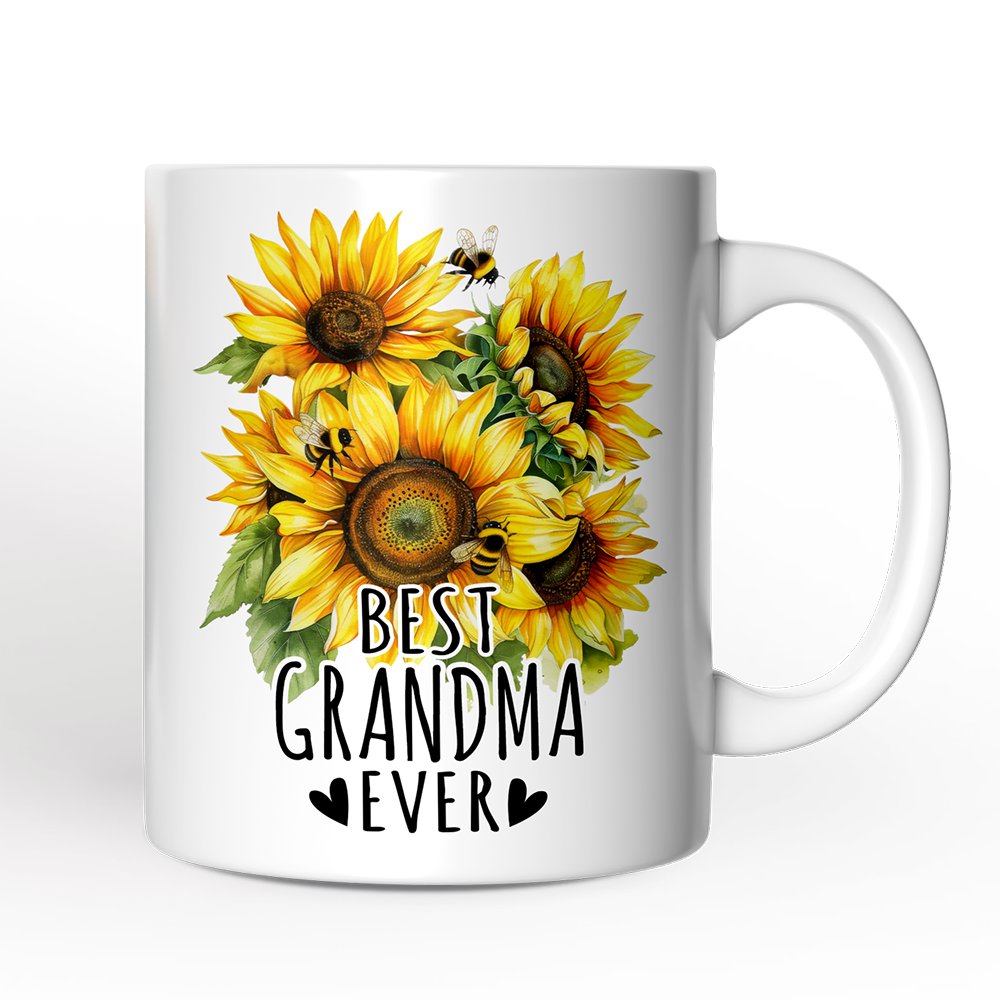 Best Grandma Ever Personalized Mug, Sunflower Grandmother Gift With Custom Name and Date Personalized Ceramic Mug OrnamentallyYou 12oz Mug Non-Custom 