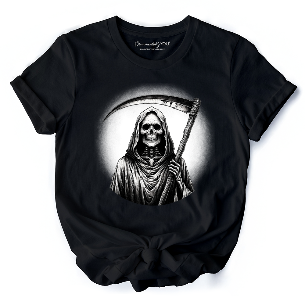 Grim Reaper Spooky Portrait T-Shirt, Horror Villain Theme Halloween Tee